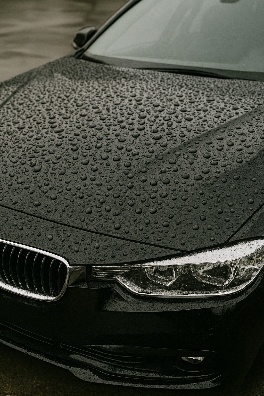 Water beading on a ceramic coated car